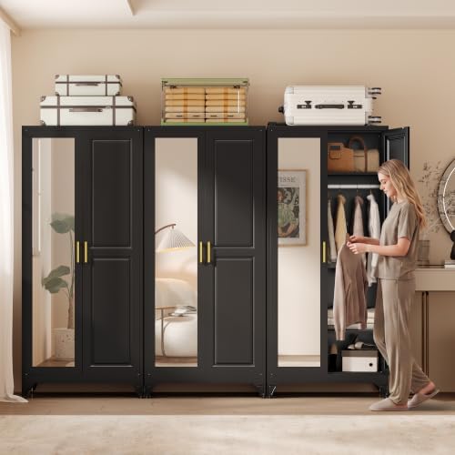 UNICOLY Armoire Wardrobe Closet，71" H Metal Wardrobe Cabinet with Mirror