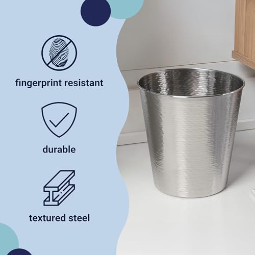 happimess Remi 2.1 Gal Textured Steel Wastebasket, Brushed Steel, Set of 2