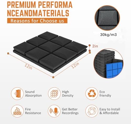 Sound Proof Foam Panels for Walls, High-Density Sound Proof Panels for Walls, Acoustic Panels Sound Absorbing for Noise Absorbing Canceling (24 Pack Mushroom, 2x12x12 Inches)