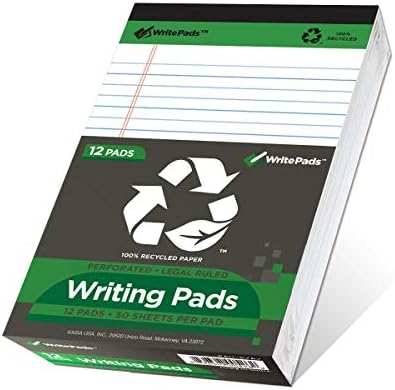 KAISA White Legal Pads Writing Pads 600 Sheets Recycled Paper 5"x8" Narrow Ruled Lined Paper Small Legal pad Perforated 50 sheets Hard Back Notepads Writing Tablet For Office Supplies Study (White 12pads)