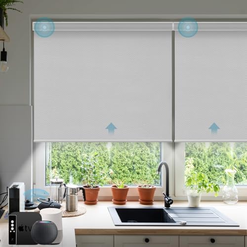 SmartWings Motorized Smart Roller Shades, 100% Blackout Vinyl Light Grey