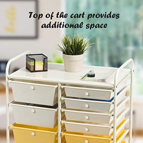 COSTWAY 15 Drawer Rolling Storage Cart, Mobile Utility Cart with Lockable Wheels, Drawers, Multipurpose Organizer Cart for Home, Office, School, Yellow