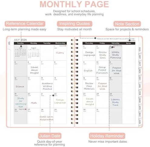 Planner 2026-2027, Weekly and Monthly Academic Planner, July 2026 - June 2027, Hardcover Calendar Agenda Book for School Year Planning, School Supplies for Teacher and Student, A5(6.3'' x 8.5'')