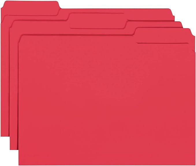 Smead Interior File Folder, 1/3-Cut Tab, Letter Size, Red, 100 per Box, Expandable File Folders for Filing Cabinet