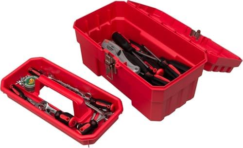 Akro-Mils 14-Inch Plastic Toolbox with Removable Tray, Steel Latch & Padlock Eye, Heavy Duty Tool Box for Tools, Crafts, First Aid & Hobby Supplies, 14" x 8" x 8", Made in USA, 6-Pack, Red (09514)