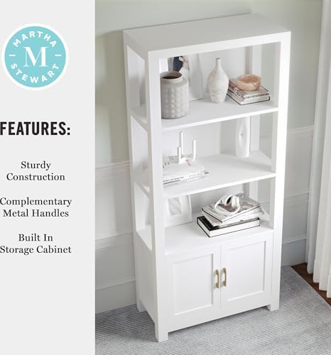 Martha Stewart Hutton 4-Tier Shaker Style Bookcase with Cabinet, White