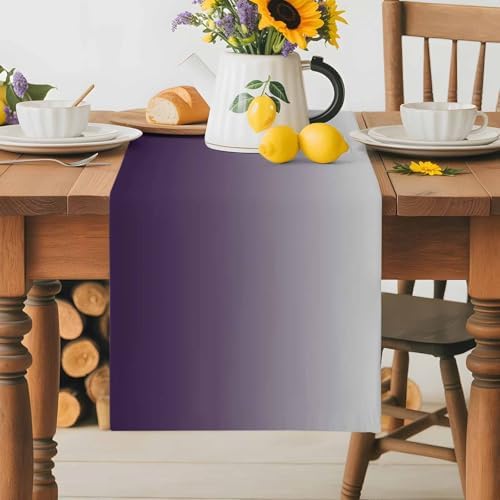 Purple Gray Gradient Table Runner Dresser Scarf 13 x 36 Inch Modern Ombre Minimalist Table Runners Non-Slip Heat Resistant Kitchen Dining Table Decor for Home Holidays Indoor Outdoor