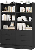 DICTAC Bookcase Set of 2 with 3 Drawers 73.23'' Bookshelf Storage Cabinets with Shelves and Drawers Kitchen Pantry with Microwave Stand,Storage Organizer for Living Room,Office,Study,Bathroom