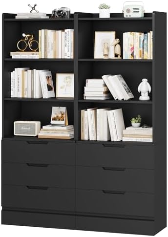 DICTAC Bookcase Set of 2 with 3 Drawers 73.23'' Bookshelf Storage Cabinets with Shelves and Drawers Kitchen Pantry with Microwave Stand,Storage Organizer for Living Room,Office,Study,Bathroom