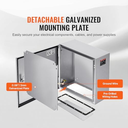 Steel Electrical Box 12" x 12" x 8" Electrical Enclosure Box 304 Stainless Steel Electronic Equipment Enclosure Box IP65 Weatherproof Wall-Mounted Metal Electrical Enclosure with Mounting Plate