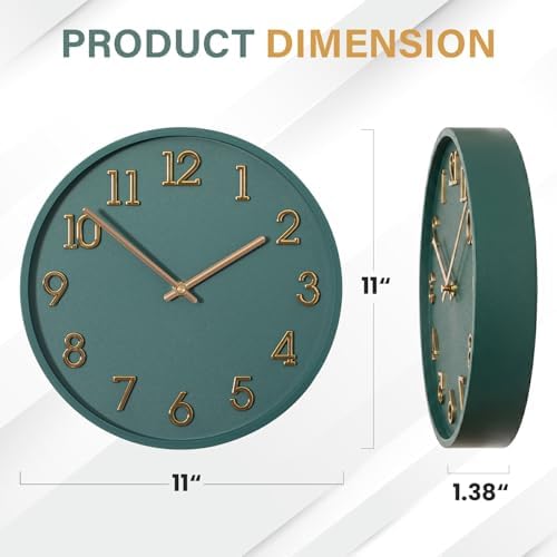 Clockswise 11" Modern Minimalist Round Wall Clock Gold Arabic Numerals Blue Dial Analog Display Step Movement Mechanism Easy-to-Read Timepiece for Living Room Kitchen Office or Bedroom Wall Decor