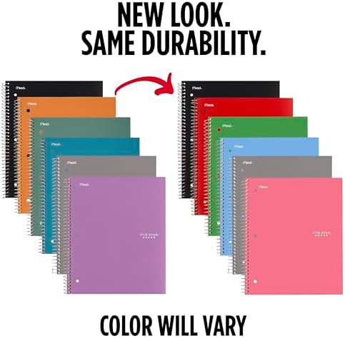 Five Star Spiral Notebook + Study App, 1 Subject, Graph Ruled Paper, 8.5" x 11", 100 Sheets, Assorted Colors, 6 Pack (73549)
