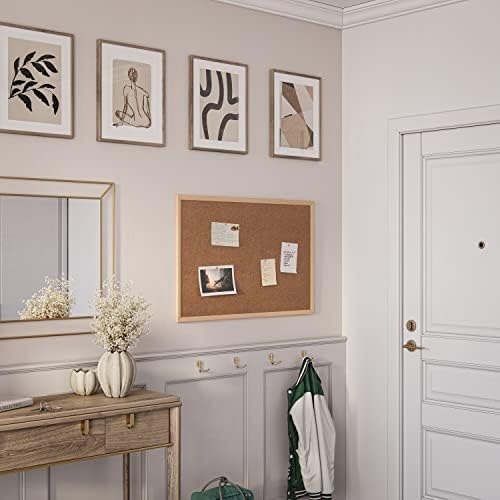 U Brands Cork Bulletin Board, 36" x 24" Inches, Light Birch Wood Frame