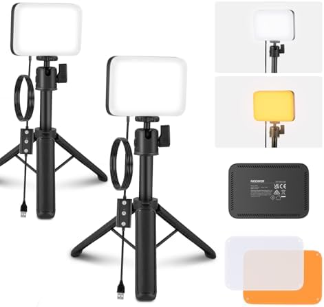 NEEWER BASICS 2 Pack LED Video Panel Light, Video Conference Lighting Kit with Desktop Tripod Stands/Filters for Webcam Desk Computer Laptop Zoom Call Makeup Recording Selfie Streaming, Dimmable, BP66