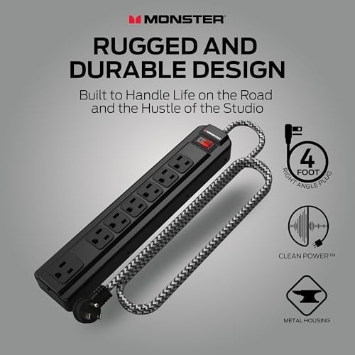 Monster Pro MI Professional Surge Protector Power Strip with Fireproof MOV Technology for Computers, Amplifiers, Pedal Boards, and Pro Audio Gear