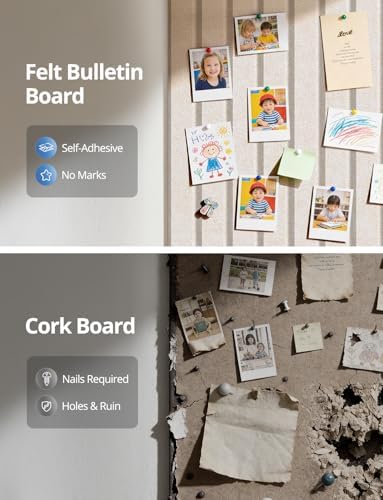 Kuchoow Felt Bulletin Board Tiles Self Adhesive Pin Cork Board Alternative for Wall, Large Panels 48"×36" 12 Pack Beige Corkboard Memo Vision Display Photo Organizer for Office Home Classroom