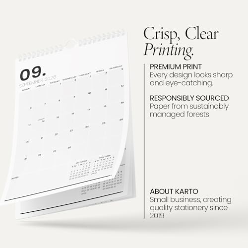 Karto Wall Calendar 2026 11x17 in - Minimalist | January 2026 to June 2027, Vertical, Boosts Productivity, Easy Monthly Planning