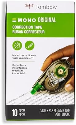 Tombow 68720 MONO Original Correction Tape, 10-Pack. Easy To Use Applicator for Instant Corrections, White, 10 Count (Pack of 1)