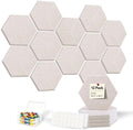 12-Pack Hexagon Cork Board Alternative for Walls Decor, 38.2" x 38.2" Large Felt Bulletin Board, with Pushpins, Damage-Free Adhesives, Thick Pin Board for Office, Home (Oatmeal)