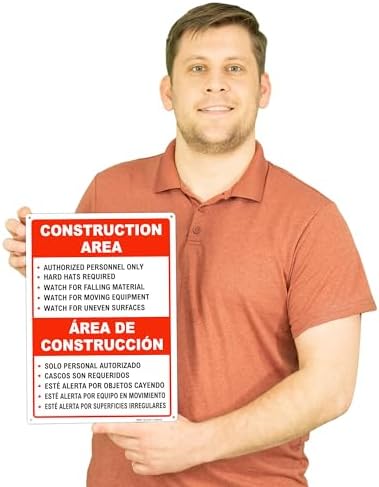 BRIMAR Bilingual Construction Area Rules Safety Sign, Red, 10 X 14 in