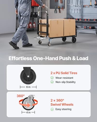 VEVOR 2 in 1 Folding Hand Truck, 500 lbs Load Capacity, 4-Wheel Mode Dolly