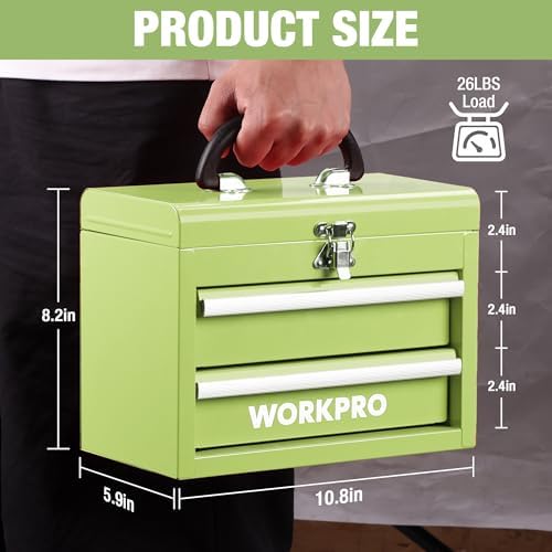 WORKPRO Portable Mini Metal Tool Box with 2 Drawers