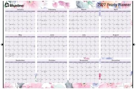 Blueline® 2027 Colorful Yearly Wall Calendar and Planner, Erasable/Laminated, 12 Months, January to December, Reversible - Horizontal/Vertical, 24" x 36", Passion (C171920)