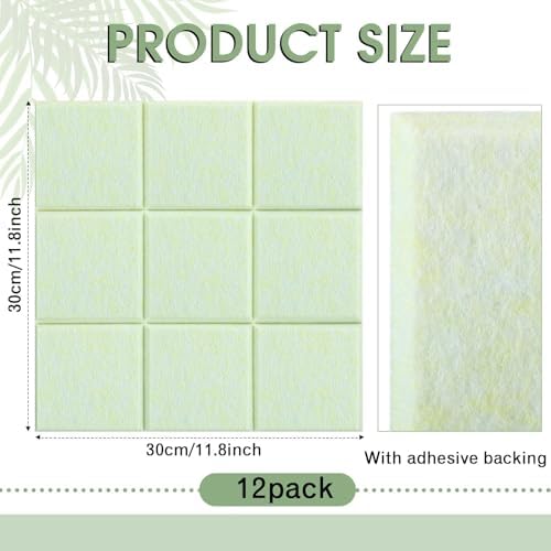 Honoson 12 Pack Felt Bulletin Board Tiles with Safe Adhesive, Sage Green