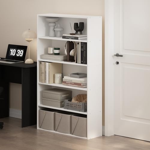 Furinno PASIR 5-Tier Book Shelf with Open Shelf, White