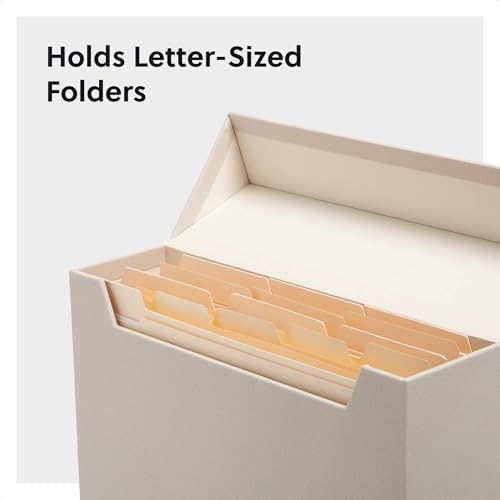 SMEAD Flip Top File Box, 10" x 3.7" x 13", Beige Natural Linen, Gold Metal Nameplate (70232)