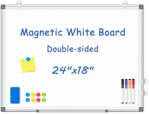 Double-Sided White Board Dry Erase Magnetic Whiteboard Wall 24x18 Silver