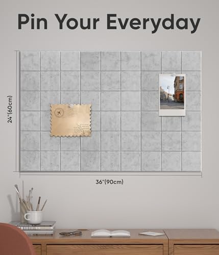 Large Cork Board for Walls 36" x 24", 6 Pack Felt Wall Tiles with Push Pins for Office Home, Pin Board Bulletin Board for Photo Pictures, Heather Gray