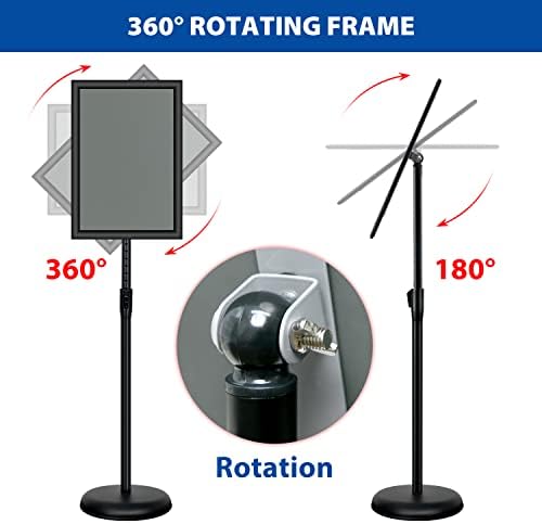 6Packs 11x17 Inch Adjustable Pedestal Poster Sign Stand, Heavy Duty Floor Standing Sign Holder Stand Aluminum Snap Open Frame for Vertical and Horizontal View Sign Displayed(Black) (Pack of 2)