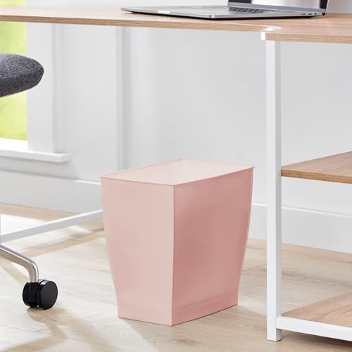 iDesign Small Plastic Bathroom Trash Can, Slim Rectangle Garbage Bin, Pink