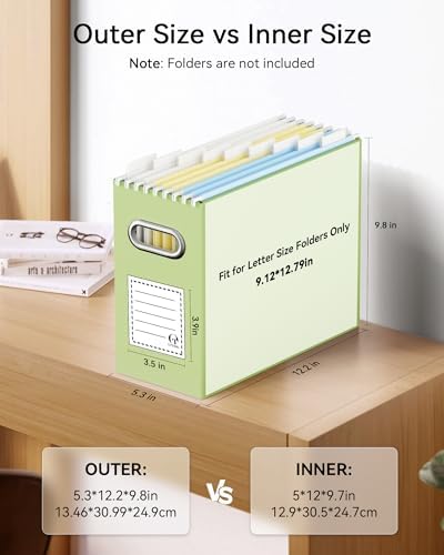 Oterri Portable Collapsible Cardboard File Box with Handle for Letter-Size | 2-Pack. Stainless Steel Handle. Label Stickers Included. Fits Letter Folders (Not Included). Home, Office, School, Dorm, Tax.