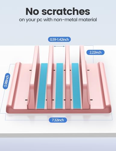 Vaydeer 3-Slot Vertical Laptop Stand Made of Premium ABS Plastics 5 in 1 Design Space-Saving Adjustable Desk Organizer for All MacBook/Chromebook/Surface (Pink)
