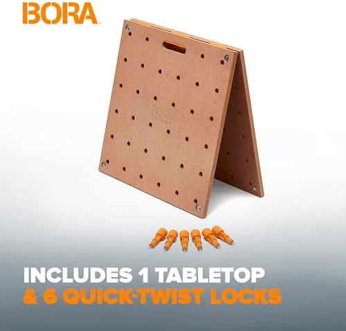 Bora Centipede Workbench Table Top For Bora Centipede Work Stand Saw Horses - 24" x 48" - Includes Wood Top with 3/4" Dog Holes + 6 Quick-Twist Lock Handles for Portable, Temporary Work Bench, CK22T