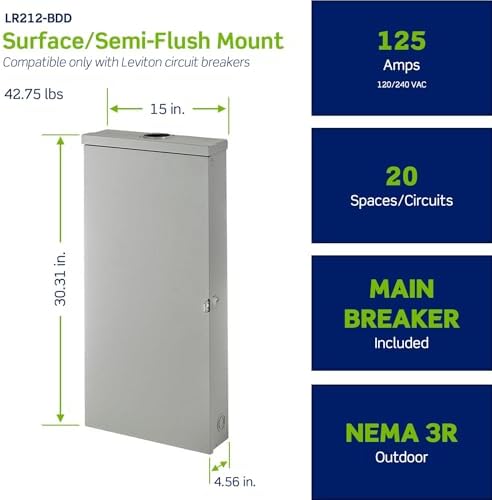Leviton 20 Space Outdoor Load Center with 125A Main Circuit Breaker, LR212-BDD