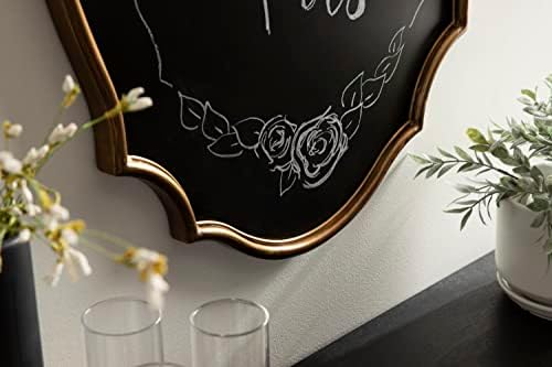 Kate and Laurel Leanna Decorative Scalloped Metal Chalkboard; 24 x 36; Gold; Framed Rounded Oval Vintage Chalkboard for Unique Display; Organization; and Decor