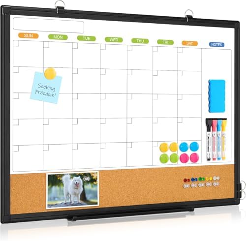 Calendar Whiteboard for Wall, 24" x 18" Dry Erase Month White Board Black