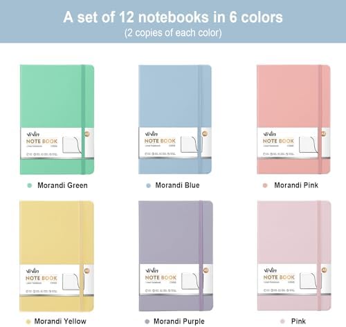 ViVin 12 Pack A5 Hardcover Lined Notebook,192 pg College Ruled 5.5x8.3