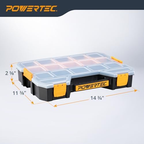 POWERTEC Stackable Tool Box Organizer with Removable Dividers - 17 Compartments, Interlocking, Portable Design, 2-Pack (72118-P2)