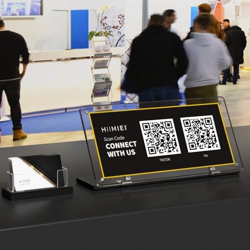 HIIMIEI Acrylic QR Code Stand: Foldable Slant Back Sign Holder - Clear Magnetic Paper Display Standing for Office Store Studios
