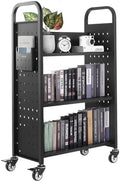 VEVOR Rolling Library Book Cart, 330 lbs Capacity, 30.3 x 15 x 48.0-Inch Library Cart, Single Sided L-Shaped Shelves with 3-Inch Lockable Wheels, Book Truck for Home Shelves Office and School, Black