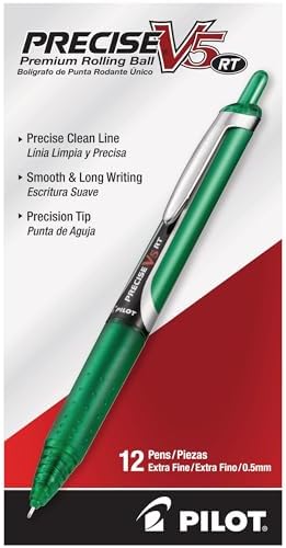 PILOT Precise V5 RT Rollerball Pens, Green, Pack of 12