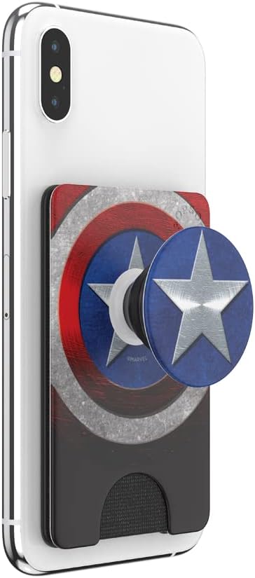 PopSockets Adhesive Phone Wallet with Grip- Captain America | PopWallet, Holds 3-5 Cards, Swappable Top, Kickstand, Marvel, Captain America, Flag, American, USA