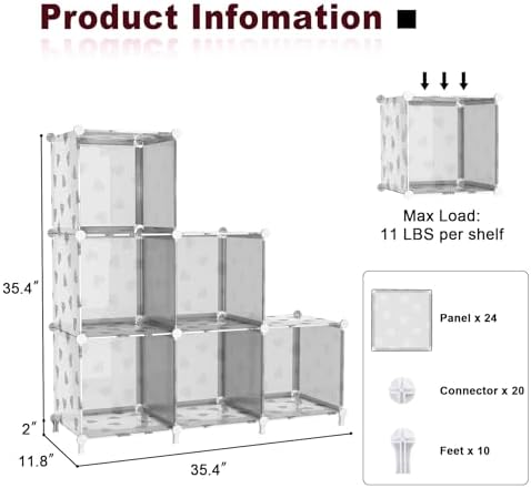 UNKU 6 Cube Storage Organizer, Closet Organizer Storage Shelf,Translucent