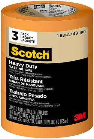 Scotch Heavy Duty Painter's Tape, 3 Rolls, 1.88 in x 60.1 yd, for Use On Vinyl, Carpet, Metal, & Plastic, Indoor & Outdoor Masking Tape, Bonds Aggressively, 3-Day Clean Removal (2020+-48EP3)