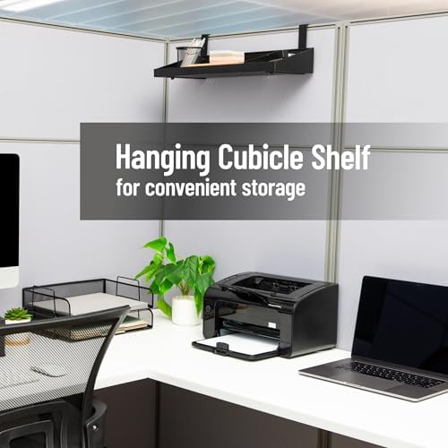 Mind Reader Hanging Cubicle Shelf, Metal Storage Organizer for Cubicle Walls up to 2 Inches Thick, 20.25" x 7", Black