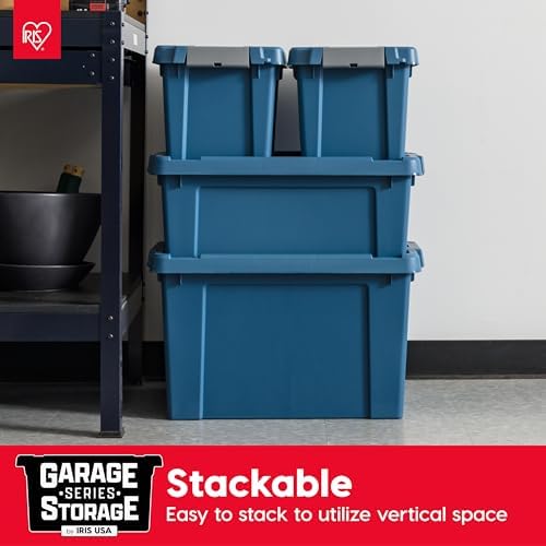 IRIS USA 4-Pack 19 Gal Heavy Duty Lockable Storage Totes with lids, Navy